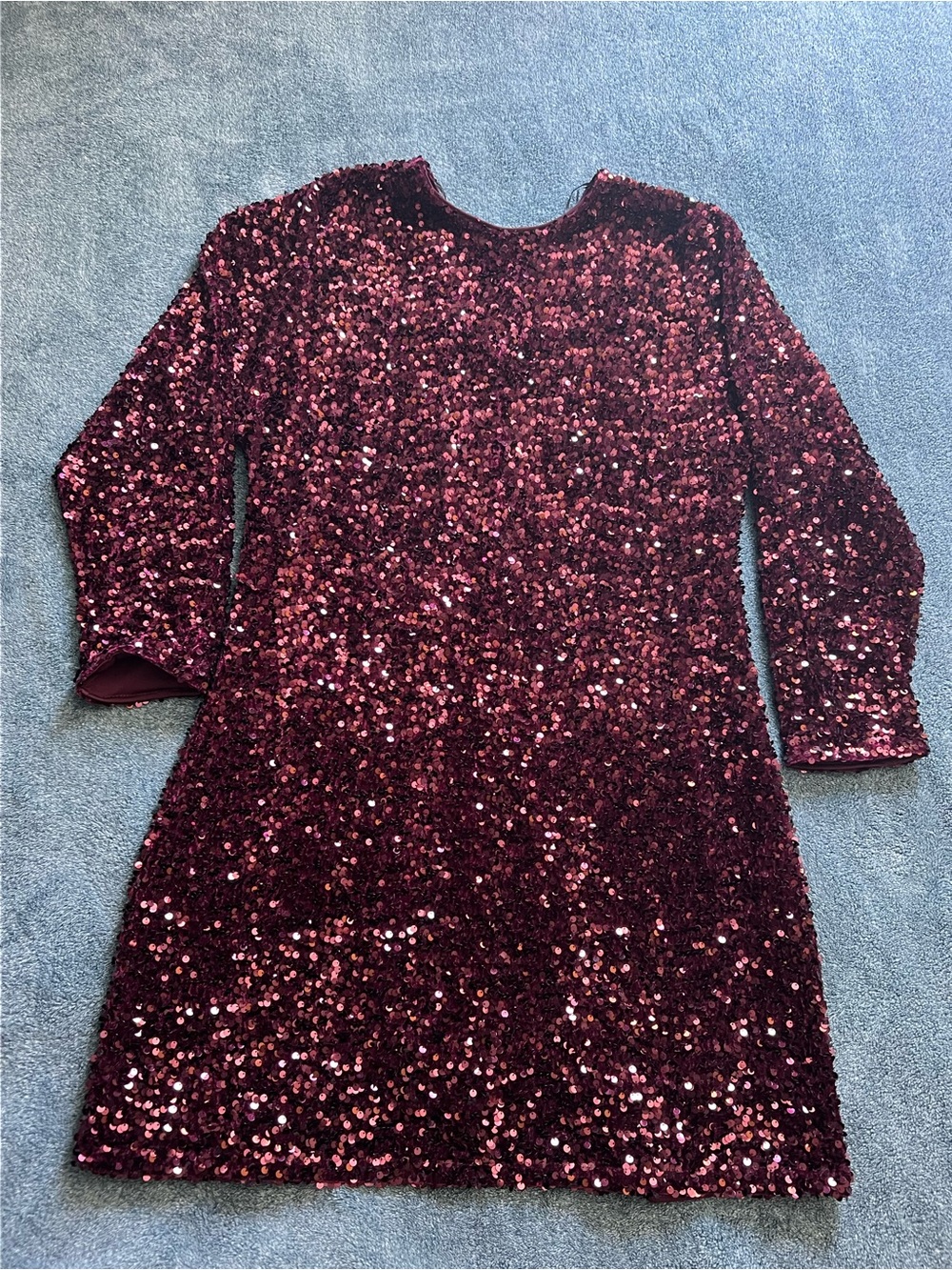 H&M Sequin Long Sleeve Dress - Deep Burgundy